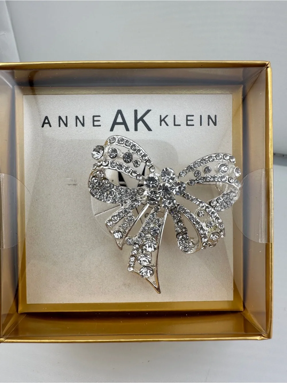 Anne Klein Silver Crystal Bow Pin